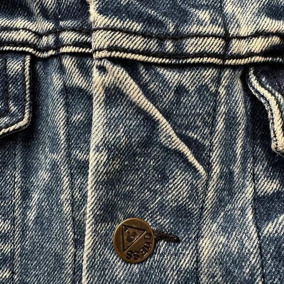 Guess VTG 80s 90s Crinkle Acid Wash Pleated Back Trucker Jean Jacket L - Picture 6 of 11